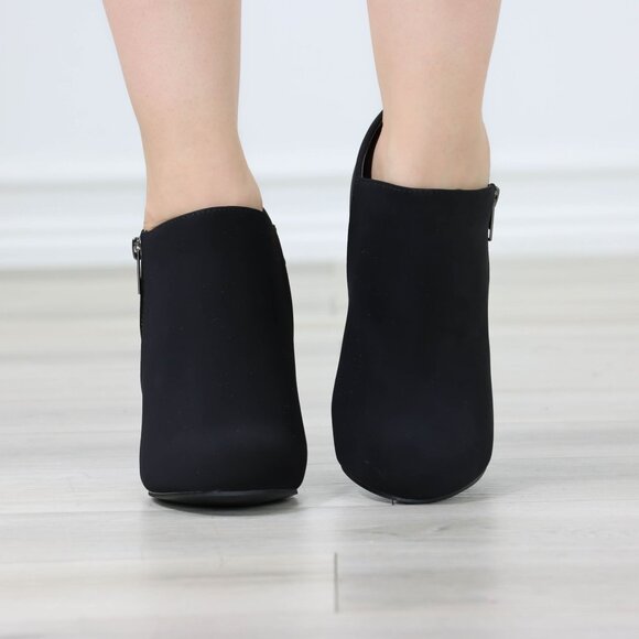 Heeled Ankle Booties Round Toe Stiletto High Heel Velvet Black Side Zipper - Picture 3 of 11